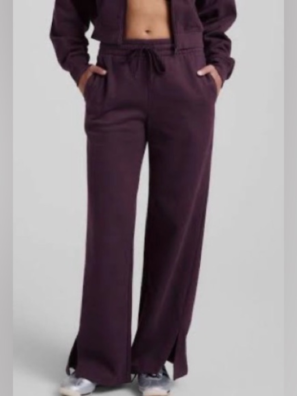 Beyond Yoga Wide Leg LuxeFleece Side Slit Yoga Jogger Sweatpants NWT Purple S